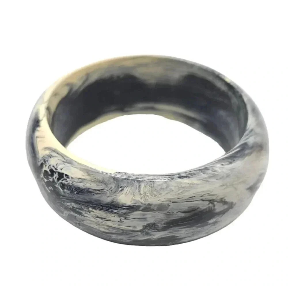 Marble Gray White Black Acrylic Wide Bangle Bracelet Vintage BoHo